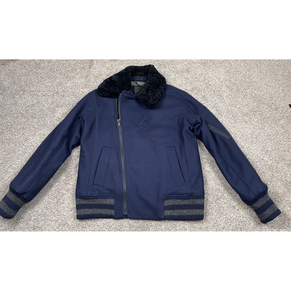 J Crew Jacket Womens 2 Navy Blue Melton Wool Bomber Varsity Italy Preppy Coat